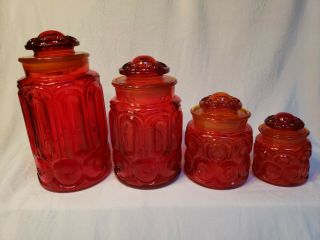 Le Smith Glass Amberina Moon & Star Apothecary Jar Canister Set Of 4