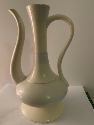 Vintage Crafted Ceramic Pitcher,  10 1/2”,  White,  1975,  Signed