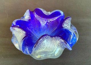 Vintage Murano Glass Bowl Barovier & Tosso Cobalt W/silver Inclusions