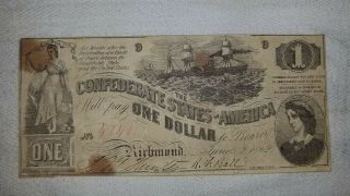 T - 44 Pf - 1 1862 $1 Confederate Paper Money