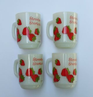 Set Of 4,  Vintage Fire King,  Anchor Hocking,  Strawberry Shortcake Coffee Mugs