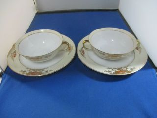 Vintage Noritake Set Of 2 Bullion Cups & Saucers Pattern Code 42200.
