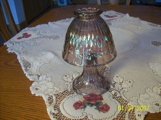 Fairy Lamp 3 Piece Purple Iridescent Carnival Glass Floral & Rib Pattern