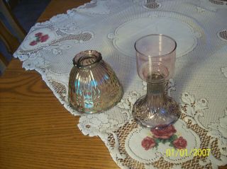 Fairy Lamp 3 Piece Purple Iridescent Carnival Glass Floral & Rib Pattern 3