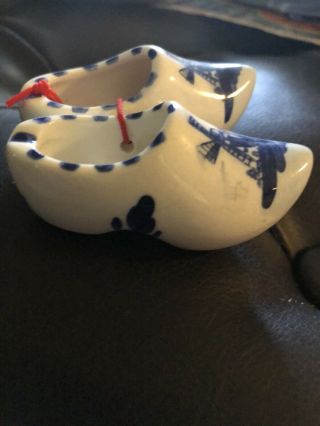 Miniature Porcelain Delft Blue Holland Dutch Shoes Clogs Hand Crafted 2 1/2” 3