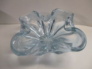 A Lovely Hand Blown Light Blue Glass Ribbed Bowl,  Not Signed
