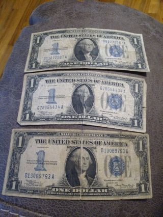 Three 1934 Us $1 Silver Certificate Funny Back Notes