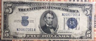 1934 - C Us 5 Five Dollar Bill Silver Certificate Blue Seal Collector Note