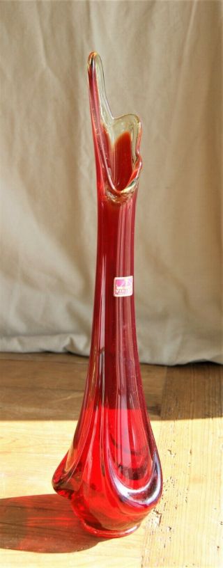 Vintage Mid Century Amberina Swung Glass Vase by Viking 15 