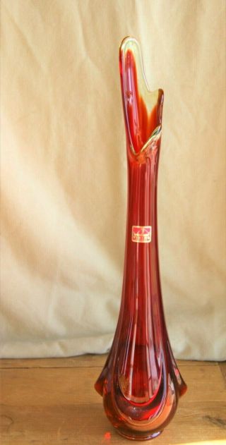 Vintage Mid Century Amberina Swung Glass Vase by Viking 15 