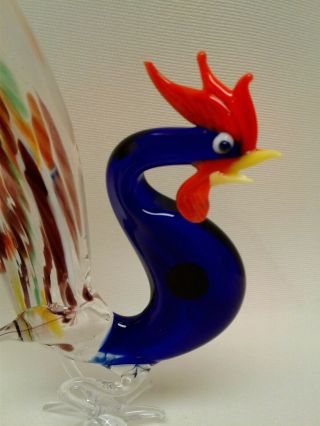 Vintage Murano Art Glass Rooster Figurine Hand Blown Blue/ Multicolored 2