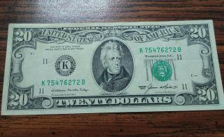 1985 $20 Twenty Dollar Bill Federal Reserve Note Vintage Old Currency Washington