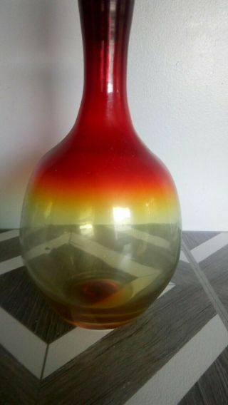 Vintage Amberina TANGERINE BLENKO GLASS DECANTER Art Bottle Vase 17” 2