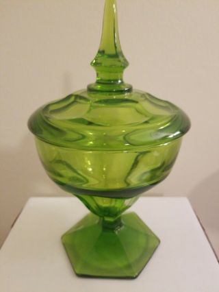 Vintage Viking Green Glass 10 " Covered Compote Candy Dish