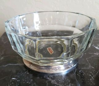 Fine Crystal Bowl Silver Plate Base Made In Italy For Godinger 10 Sides 4.  25 "