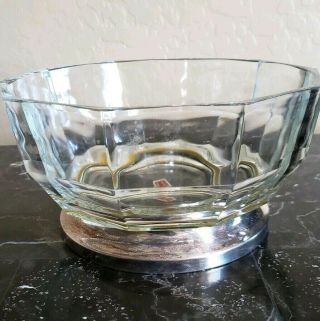 FINE CRYSTAL BOWL SILVER PLATE BASE MADE IN ITALY FOR GODINGER 10 SIDES 4.  25 