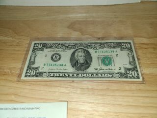 1985 $20 Twenty Dollar Bill Federal Reserve Note York Vintage B77635138j