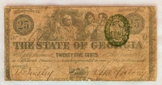 Civil War Confederate State Of Georgia 25 Cent Note 1863