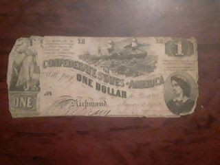 June 2 1862 $1 Confederate States Of America One Dollar Notes Richmond