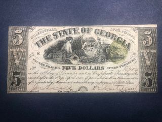 1864 State Of Georgia $5 Obsolete Civil War Note Cr - 26