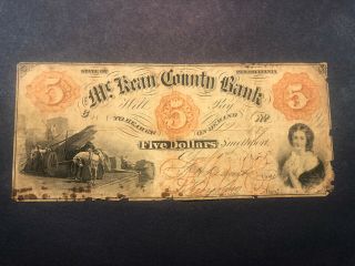 1858 $5 Note The Mckean County Bank - Smethport,  Pennsylvania Five Dollars