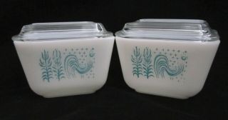 2 Vintage Pyrex Refrigerator Dishes Turquoise Amish Butterprint 501 With Lids