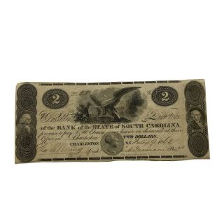 1862 South Carolina $2 Obsolete Currency The Bank Of The State Of South Carolina