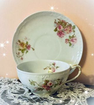 Antique Ch Fields Haviland Limoges Floral Tea Cup & Saucer Set