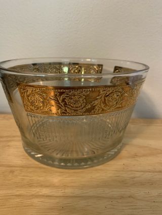 Vintage Mcm Barware Culver Glass Cocktail Ice Bucket 22k Gold Tyrol Design 1950