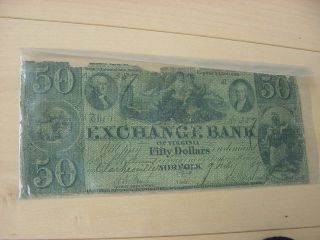 Exchange Bank Of Virginia At Norfolk - $50.  00 Note - July 1857