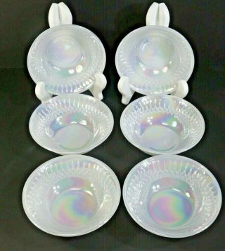 6 Federal Glass Fruit Bowls Luster Iridescent Opalescent Diamond Point Moonglow