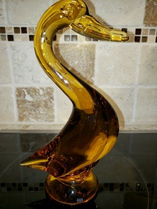 Vintage Viking Glass Large,  Heavy 9.  5 " Goose/duck In Amber (b1)