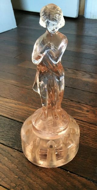 Vintage Cambridge Pink Glass Draped Lady Flower Frog Nude Woman 8.  5 " Tall