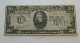 Us $20 Banknote Twenty Dollar Bill Series 1934 A Lime Green Seal