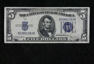 $5 1934d Large Blue Seal Silver Certificate R33801303a Five Dollar Series D
