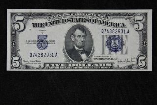 $5 1934d Large Blue Seal Silver Certificate Q74382931a Five Dollar Series D