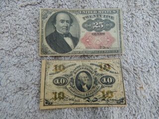 United States Fractional Currency Notes 25 Cent Walker 10 Cent Washington Circul