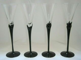 Set Of 4 Mikasa Vogue Onyx Fluted Champagne Clear Bowl Black Stem