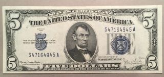 1934 D - United States 5 Dollar Silver Certificate