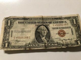 1935a $1 Hawaii Brown Seal Silver Certificate Ww2 Emergency Currency