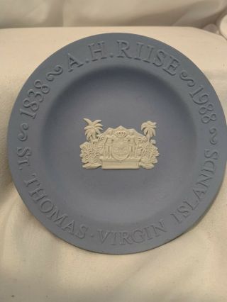 Vintage Wedgwood Jasperware Round Tray Trinket Dish Blue St Thomas Virgin Island