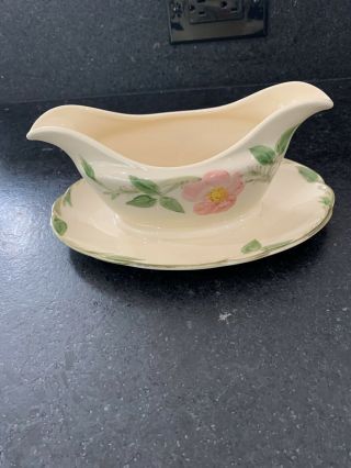 Euc Franciscan Desert Rose Gravy Boat With Attached Underplate,  Pink,  Green
