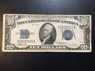 F - 1704 1934 C $10 Silver Certificate Blue Seal Note Vg 10
