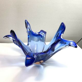 Vase Glass Centerpiece Murano Type Design Blue Glass,  1960s.  1