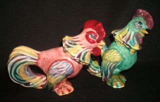 Vntg Cas Ceramic Arts Studio Madison Wisconsin Pottery Chicken Rooster Figurines
