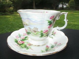 Cup Saucer Royal Albert Purple Pink Brush Thistles Road To The Isles