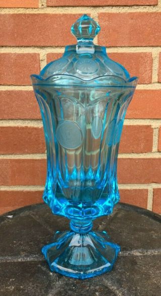 Fostoria Blue Coin Glass Footed Urn With Lid 13 In Tall Not Fenton