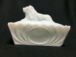Lion On Scroll Base - White Milk Glass - Believed To Be Made By Eagle Glass.