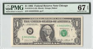 United States 1985 Fr.  1913 - G Pmg Gem Unc 67 Epq 1 Dollar Frn Chicago