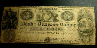 1842 Three Dollar Note From The Bank Of Genesee County